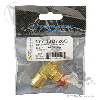 Brass Push-Lock Male Branch Tee - Two 3/8in Tube Ends x 3/8in Swivel Pipe - Eaton 1872X6X6S Sloan S272PMT-6-6 177.13B726C