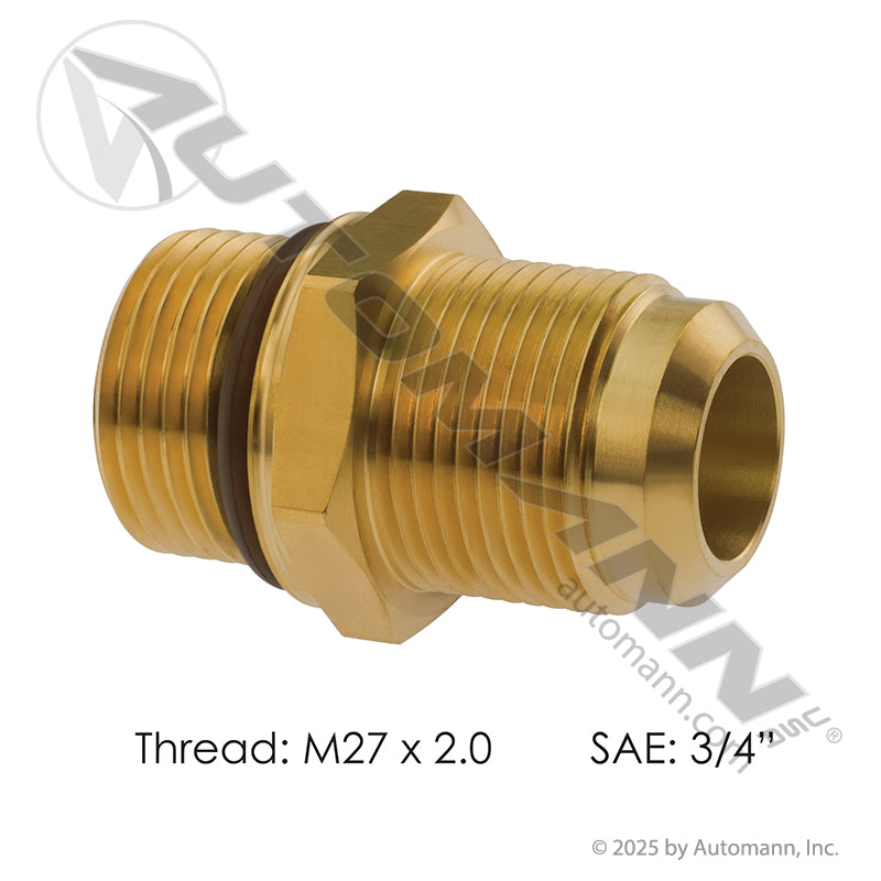 Brass Male Connector - 3/4in SAE 45 Degree Flare x M27x2 Air Line Fitting - Replaces Freightliner 23-12531-227 Parker 48F-12-MI27 177.84812M27