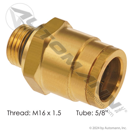 Brass Push-Lock Male Connector - 5/8" Tube x M16x1.5 Thread DOT Air Brake Fitting - Replaces Parker 68PTC-10-MA16 177.13B6810M16