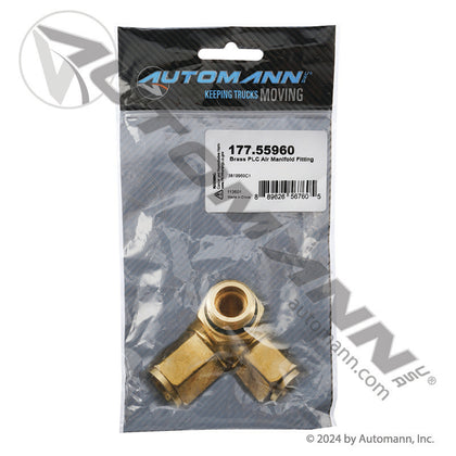 Brass Push-Lock 3-Way Air Adapter - M22 x 1.5 Thread x 1/2in x 5/8in PLC - IHC 3819960C1 177.13B79108M22