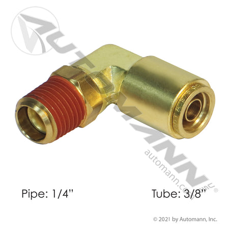 Brass Push-to-Connect (PLC) Male Swivel Elbow 90 Degree - 3/8" Tube x 1/4" NPT - Eaton 1869X6S Volvo/White 8397700 177.13B696B
