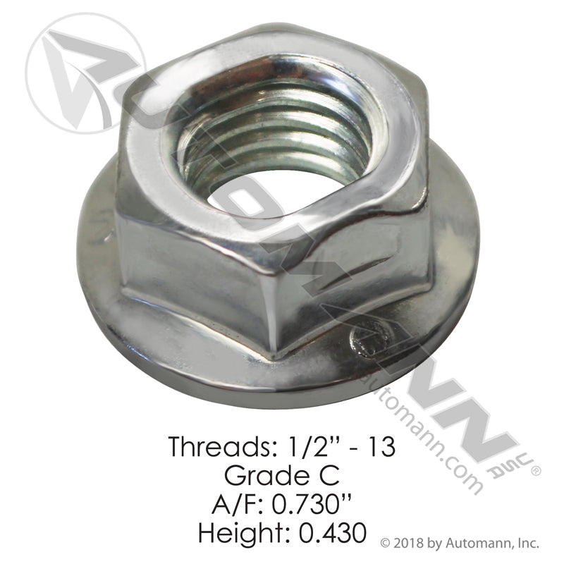 Flanged Lock Nut 1/2in-13 - Heavy Duty Suspension Hardware - Autocar 8397200 Hendrickson 60819000 FLNC102
