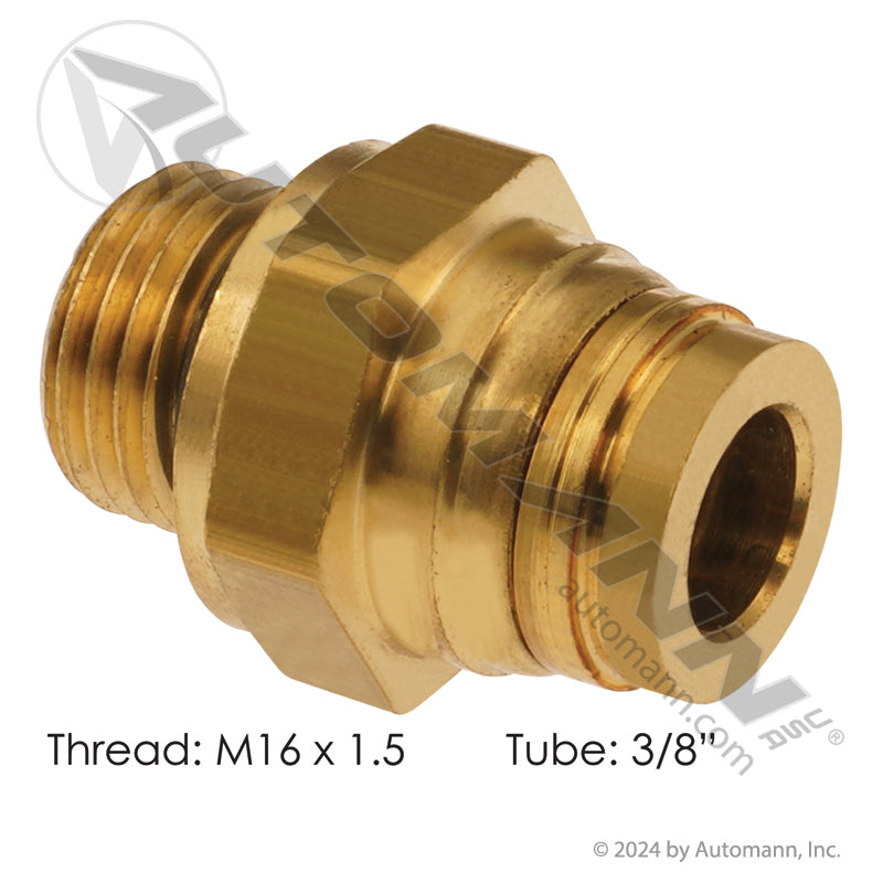 Brass Push-Lock Male Connector - 3/8" Tube x M16x1.5 Air Brake Fitting - Parker 68PTC-6-MA16 68PTC6MA16 177.13B686M16