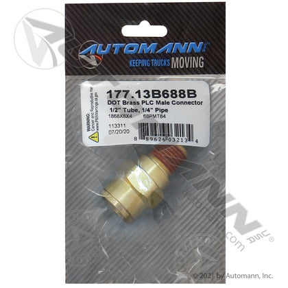 Brass Push-to-Connect (PLC) Male Connector - 1/2" Tube x 1/4" NPT DOT Air Brake Fitting 177.13B688B