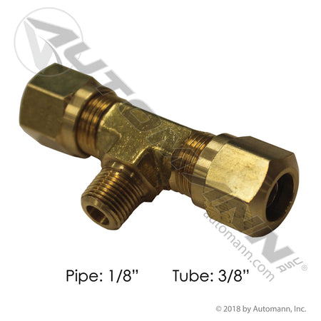 Brass DOT Male Branch Tee - Two 3/8in Tube Ends x 1/8in NPT Male - Eaton 1472X6X6X2 Parker 272NTA62 177.14726A