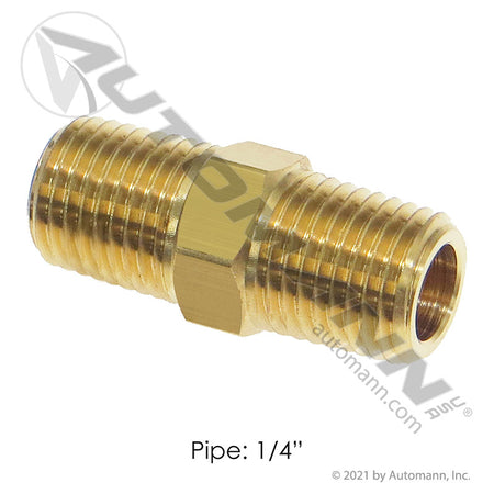 Brass Hex Nipple - Two 1/4in Male NPT Ends - Eaton 3325X4 Parker 216P4 177.9122B