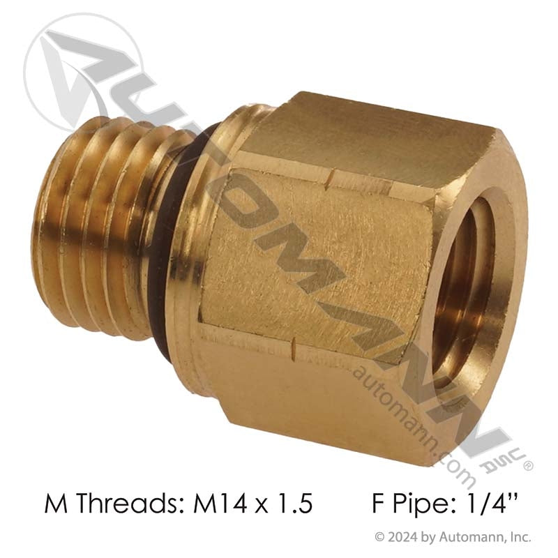 Brass Adapter M14x1.5 Male O-Ring x 1/4in NPT Female - DOT Air Brake Fitting Parker 222P-4-MI14 177.9120BM14