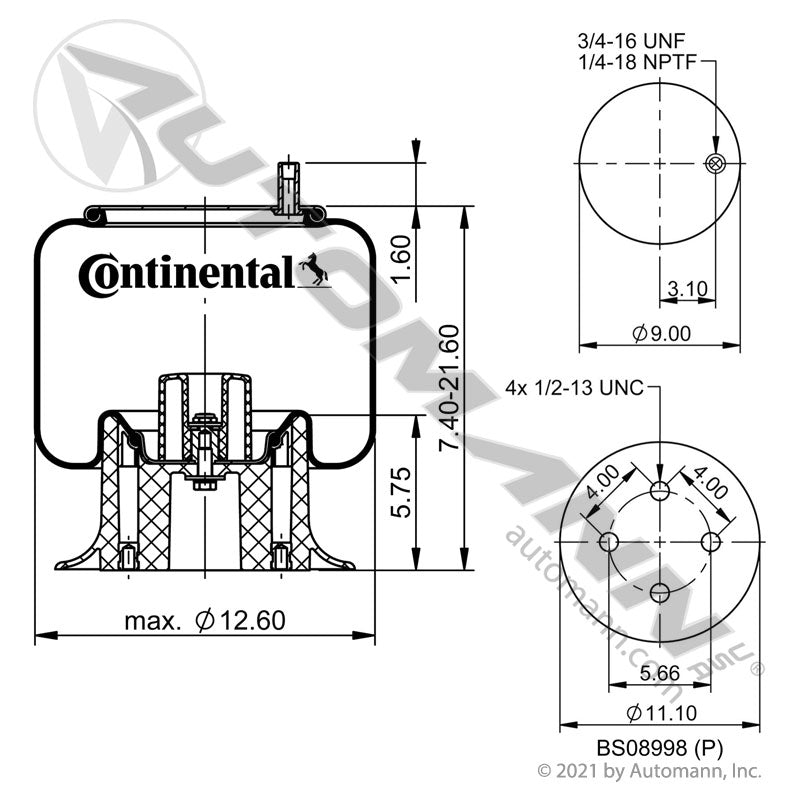 OE Continental Rolling Lobe Air Spring - Plastic Base Trailer Air Ride - 64634 Firestone 9299 566.CT64634