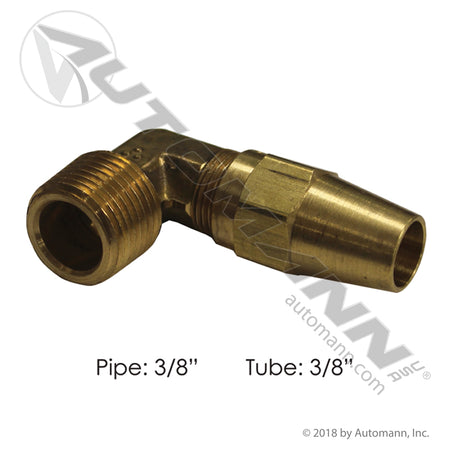 Brass Male Elbow 90 Degree - 3/8in Copper Tube x 3/8in NPT DOT Air Brake Fitting - Eaton 1369X6X6 177.15696C