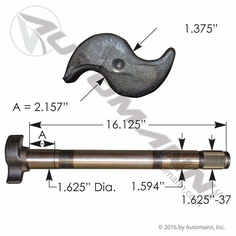Brake S-Camshaft RH - Fruehauf Pro-Par 16-1/2in 1.625in-37 Spline - Replaces Meritor R607012 Euclid E1564 121.371604.02