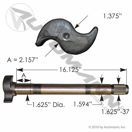 Brake S-Camshaft RH - Fruehauf Pro-Par 16-1/2in 1.625in-37 Spline - Replaces Meritor R607012 Euclid E1564 121.371604.02