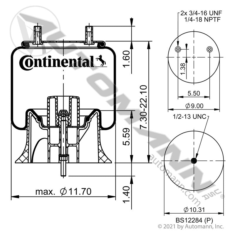 OE Continental Rolling Lobe Air Spring - Hendrickson Intraax Vantraax - 64692 Firestone 9626 566.CT64692