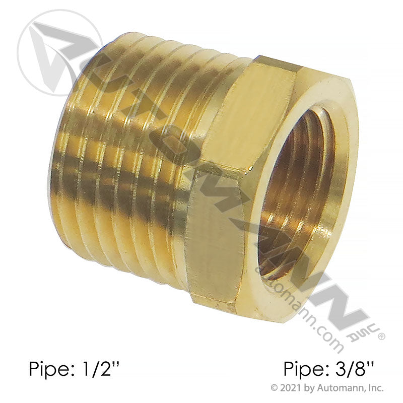 Brass Reducer Bushing - 1/2in NPT Male x 3/8in NPT Female DOT Air Brake Fitting - Replaces Eaton 3220X8X6 Parker 209P86 177.9110DC