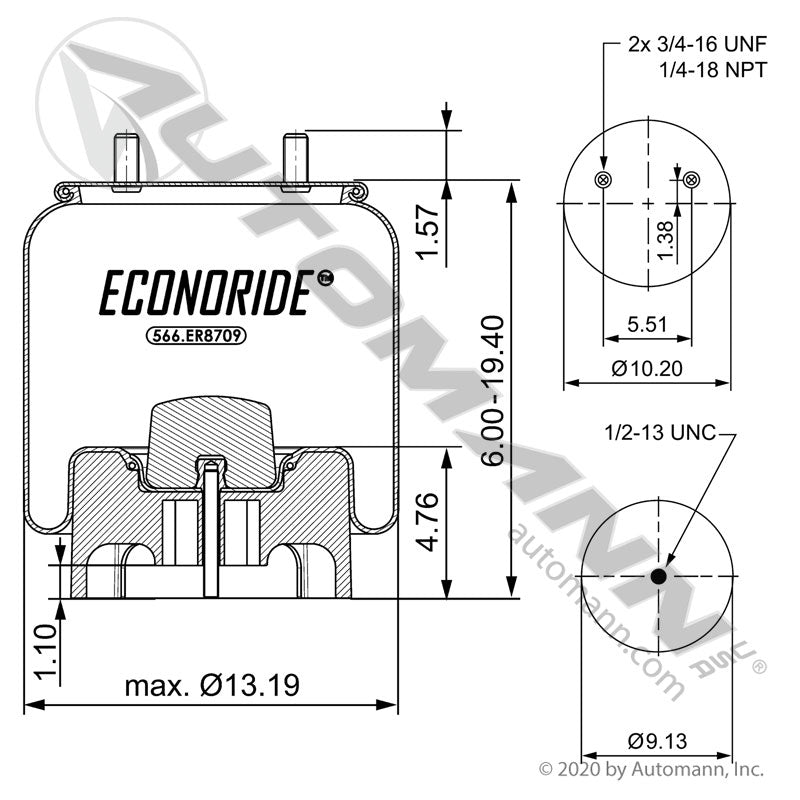 Econoride Rolling Lobe Air Spring - Hendrickson Intraax AA230T Vantraax HKA180 - Firestone 8709 64645 566.ER8709