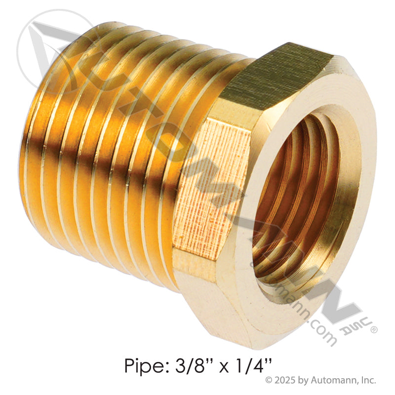 Brass Reducer Bushing - 3/8in NPT Male x 1/4in NPT Female Air Line Fitting - Replaces Eaton 3220X6X4 Parker 209P64 177.9110CB