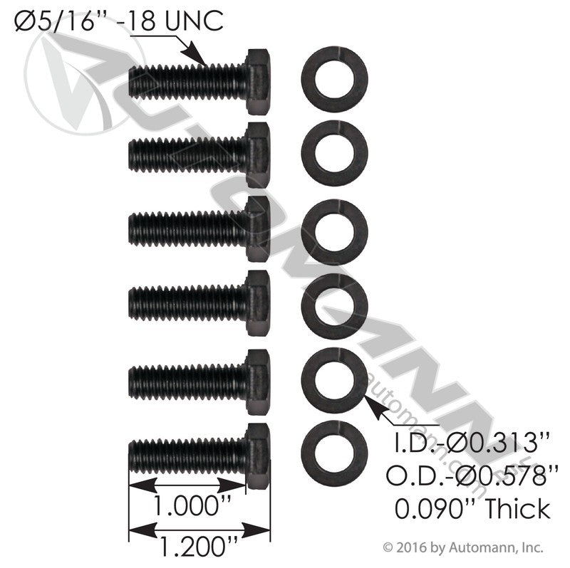 Hub Cap Hardware Kit - 6-Bolt 5/16in-18 Bolts & Washers - 537.1106