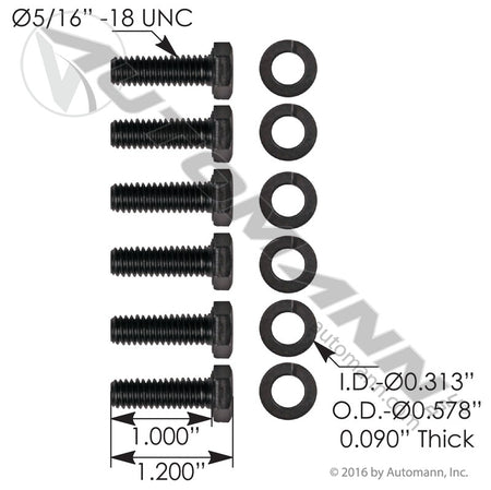 Hub Cap Hardware Kit - 6-Bolt 5/16in-18 Bolts & Washers - 537.1106