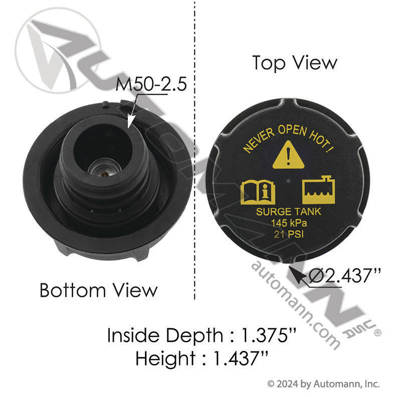 Coolant Reservoir Cap - 21 lb Reservoir Side - Freightliner Cascadia P4 05-32312-000 572.2044