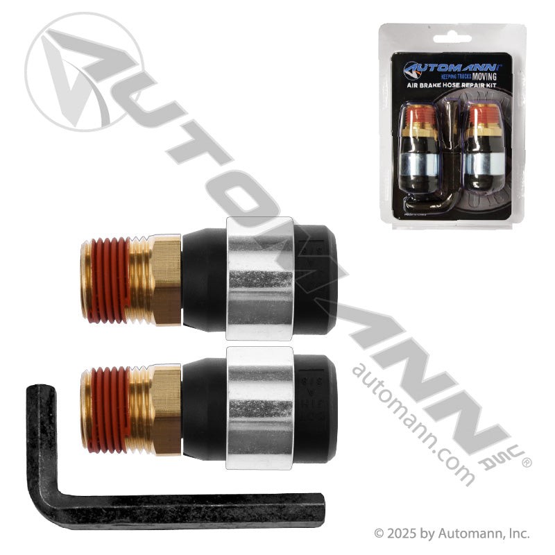 Air Brake Hose Repair Kit - 1/2in NPT for 3/8in ID Rubber Hose - 2 Fittings & Hex Key - 7031403 177.71403P