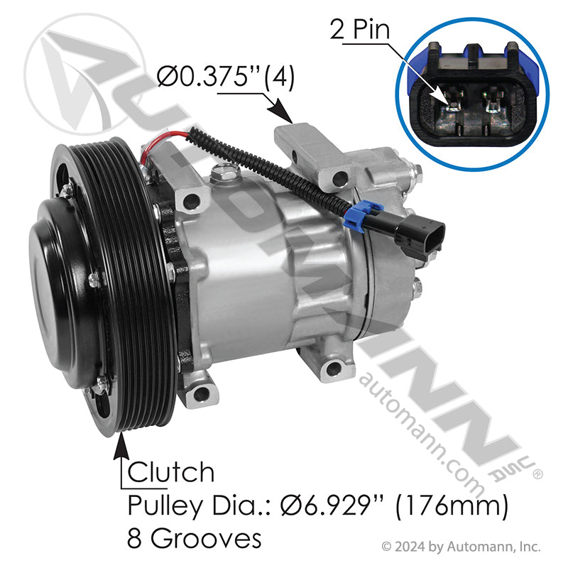 A/C Compressor 7H15 Direct Short Body - PV8 176mm Clutch 12V - Mack Volvo 82768117 830.31098