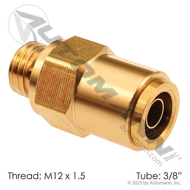Brass Push-Lock Male Connector - 3/8" Tube x M12 x 1.5 Metric Air Brake Fitting - Parker 68PTC-6-MA12 68PTC6MA12 177.13B686M12