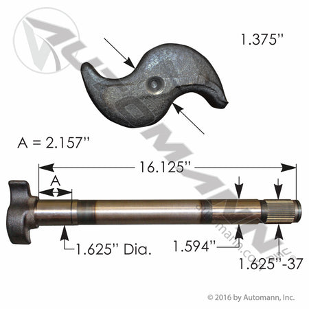 Brake S-Camshaft LH - Fruehauf Pro-Par 16-1/2in 1.625in-37 Spline - Replaces Meritor 2210R2488 Euclid E1563 121.371604.01