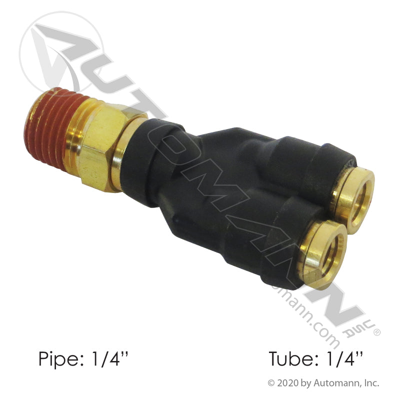 PLC Male Branch Y - DOT 1/4" Tube x 1/4" NPT Air Brake Fitting - Parker 377PTC-4-4 177.12C6144