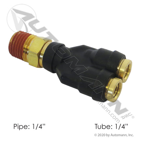 PLC Male Branch Y - DOT 1/4" Tube x 1/4" NPT Air Brake Fitting - Parker 377PTC-4-4 177.12C6144