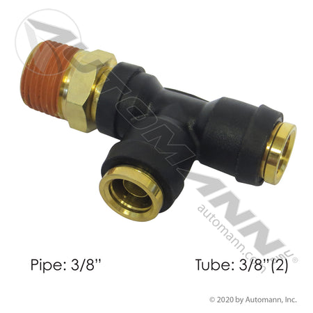 PLC Swivel Male Run Tee - DOT 3/8" Tube x 3/8" NPT Air Brake Fitting - 371PTC66 QL13716C 177.12C716C