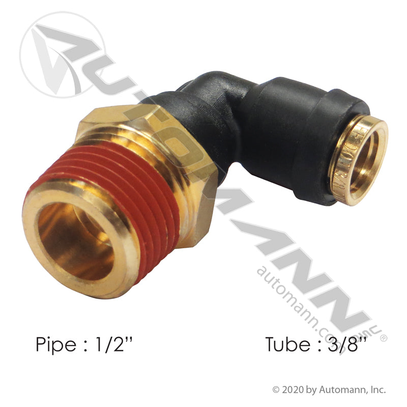 Push-to-Connect Swivel Male Elbow - DOT 3/8" Tube x 1/2" NPT Air Brake Fitting - 369PTC68 QL13696D 177.12C696D