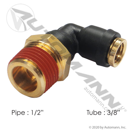 Push-to-Connect Swivel Male Elbow - DOT 3/8" Tube x 1/2" NPT Air Brake Fitting - 369PTC68 QL13696D 177.12C696D