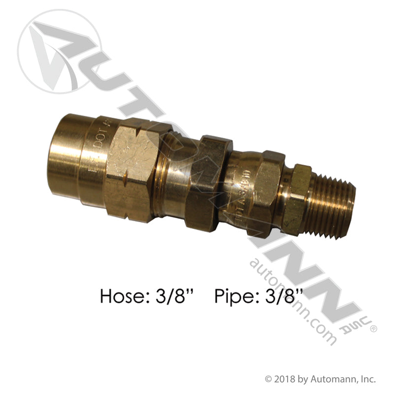 Swivel Air Brake Hose Coupling - 3/8" ID Hose x 3/8" NPT Swivel - DOT Brass Fitting 177.16946C
