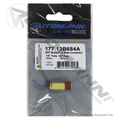 Brass Push-Lock Male Connector - 1/4" Tube x 1/8" NPT DOT Air Brake Fitting - Eaton 1868X4 Tectran PL13684A 177.13B684A