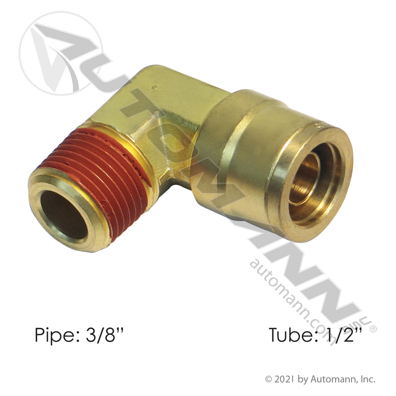Brass Push-Lock Male Elbow - 1/2" Tube x 3/8" NPT 90 Degree DOT Air Brake Fitting - Replaces Eaton 1869X8 177.13B158C