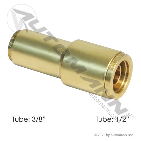 Brass Push-Lock Reducing Union - 1/2" to 3/8" DOT Air Brake Tubing Coupling - Replaces Gates G31400-0806 8AB-6AB 177.13B6268