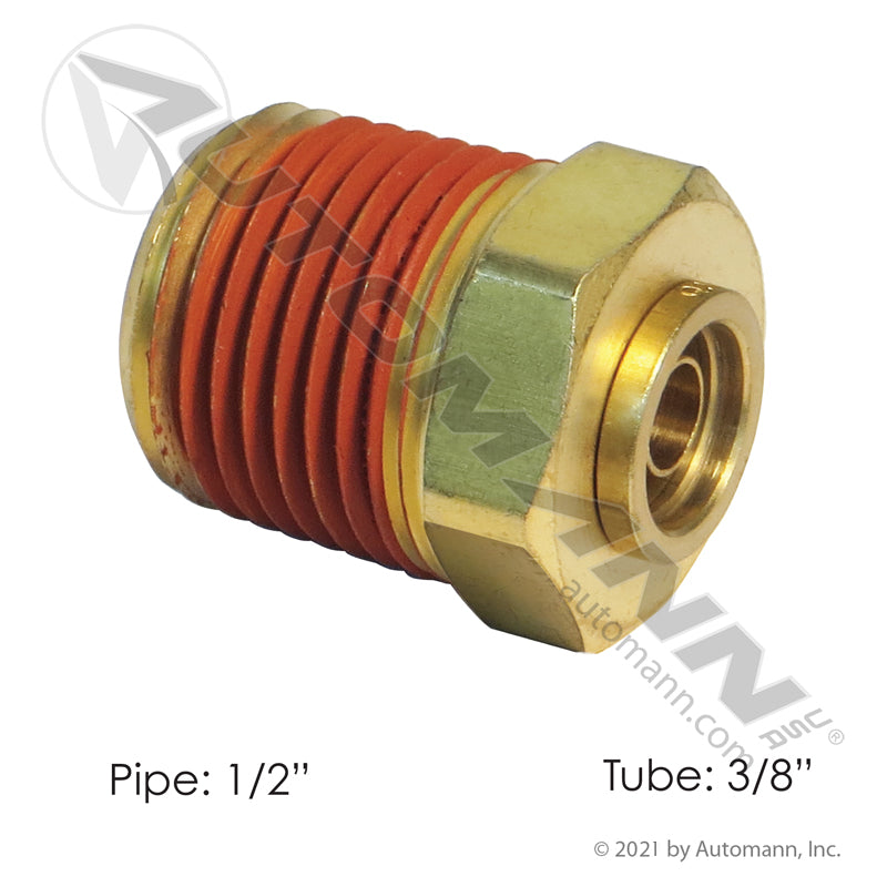 Brass Push-Lock Male Connector - 3/8" Tube x 1/2" Pipe DOT Air Brake Fitting - Eaton 1868X6X8 Tectran PL13686D 177.13B686D