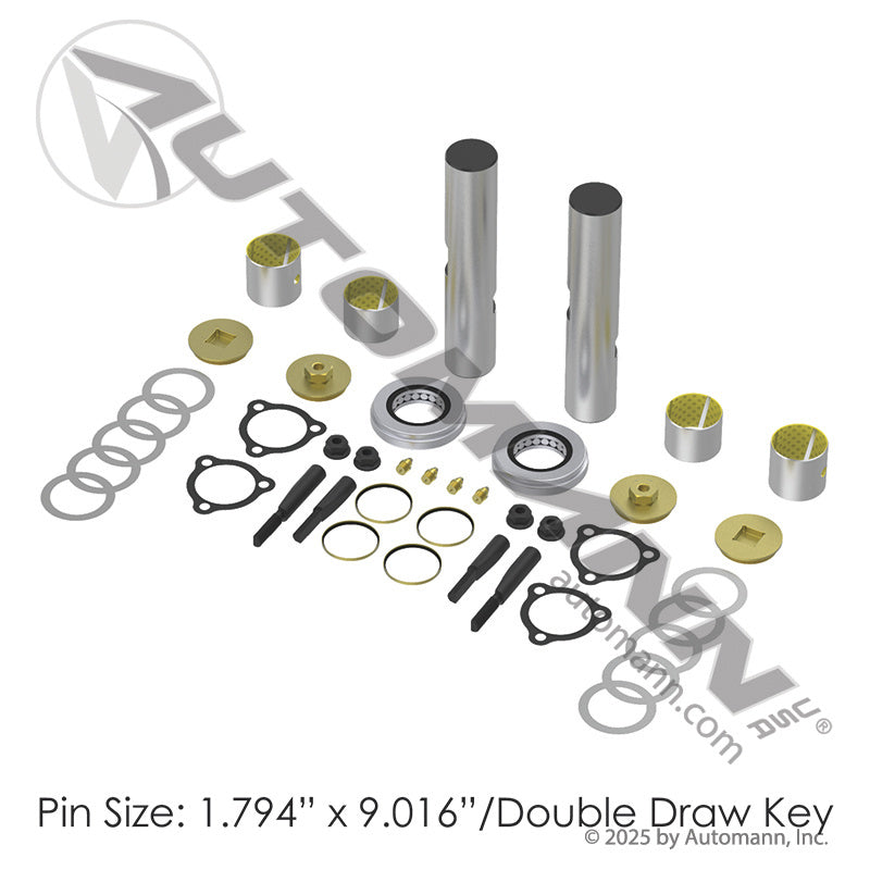 King Pin Kit with Composite Bushings - Meritor Double Draw Key Steer Axle - R201609 460.609C