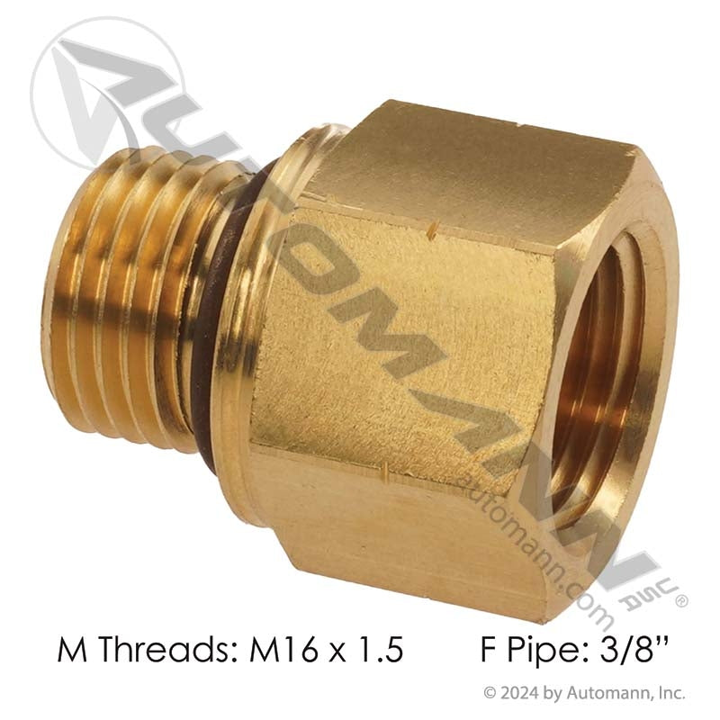 Brass Adapter M16x1.5 Male O-Ring x 3/8in NPT Female - Freightliner PH222P6MI16 Mack 6635222P6MI16 177.9120CM16