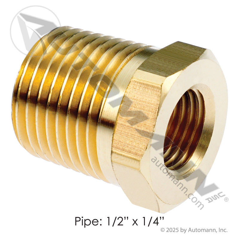 Brass Reducer Bushing - 1/2in NPT Male x 1/4in NPT Female Air Line Fitting - Replaces Eaton 3220X8X4 Parker 209P84 177.9110DB