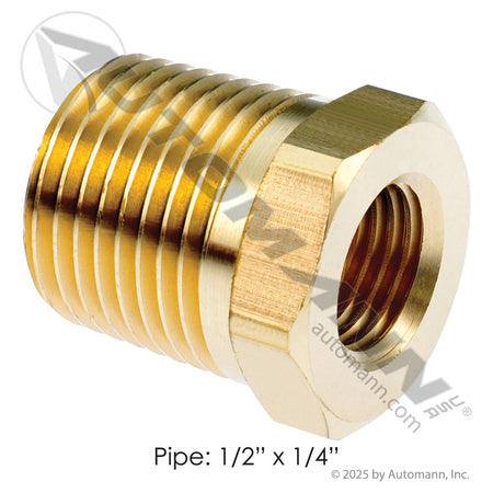 Brass Reducer Bushing - 1/2in NPT Male x 1/4in NPT Female Air Line Fitting - Replaces Eaton 3220X8X4 Parker 209P84 177.9110DB