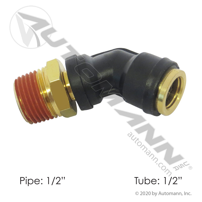 PLC Swivel Male Elbow 45 Degree - DOT 1/2" Tube x 1/2" NPT Air Brake Fitting - 379PTC88 QL13748D 177.12C748D