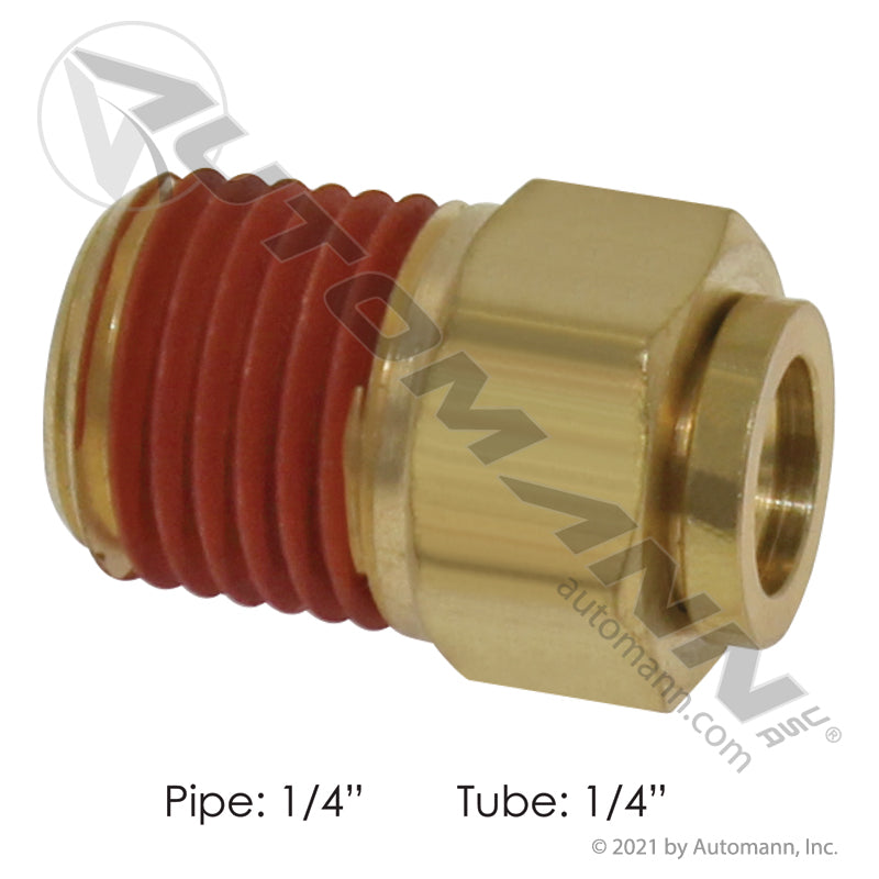 Brass Push-Lock Male Connector - 1/4" Tube x 1/4" NPT DOT Air Brake Fitting - Eaton 1868X4X4 Tectran PL13684B 177.13B684B