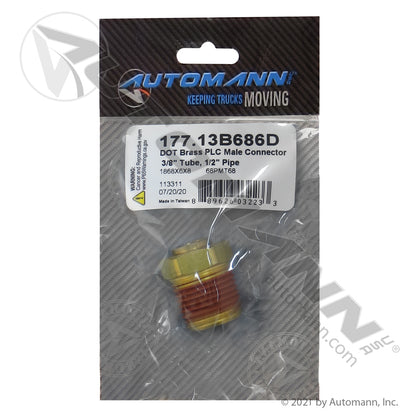 Brass Push-Lock Male Connector - 3/8" Tube x 1/2" Pipe DOT Air Brake Fitting - Eaton 1868X6X8 Tectran PL13686D 177.13B686D