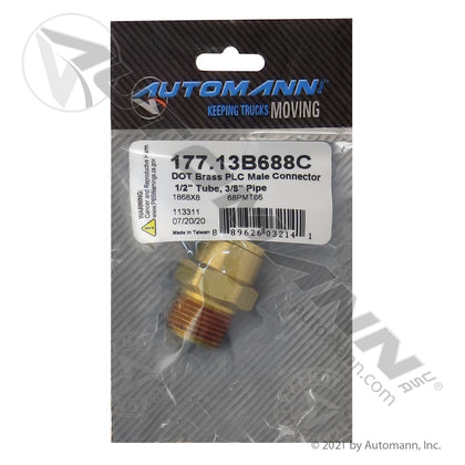 Brass Push-to-Connect (PLC) Male Connector - 1/2" Tube x 3/8" NPT - Replaces Eaton 1868X8 177.13B688C