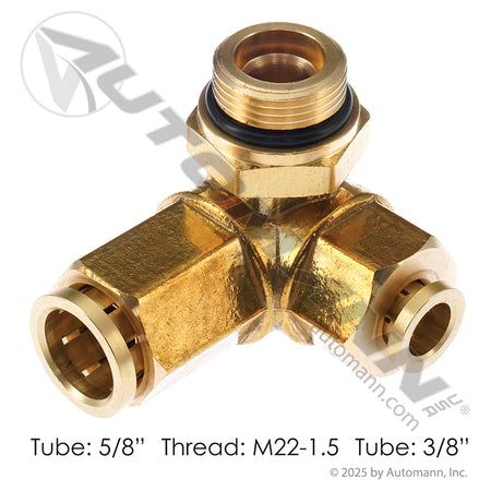 Brass Push-Lock 3-Way Air Adapter - M22 x 1.5 Thread x 3/8in x 5/8in PLC - IHC 3819958C1 177.13B79106M22