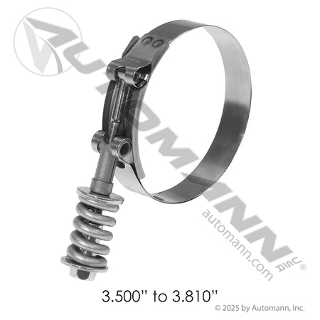 HD Spring-Loaded T-Bolt Clamp 3.50-3.81in - 300 Series Stainless - Mack 21473669 Volvo 1675068 561.230350