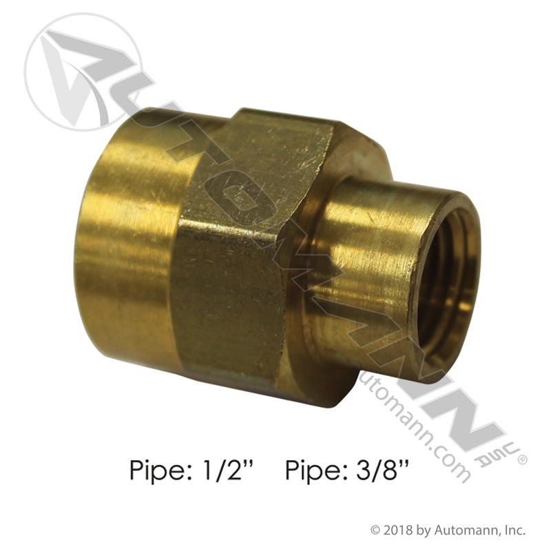 Brass Reducer Coupling - 1/2" NPT x 3/8" NPT Female Air Line Fitting - Replaces Eaton 3300X8X6 Parker 208P86 177.9119DC