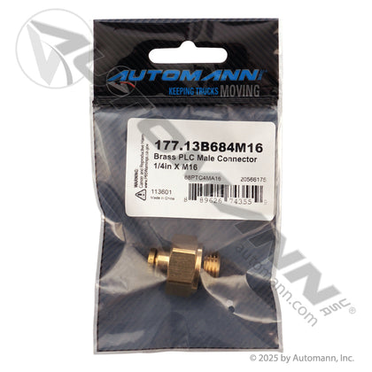 Brass Push-Lock Male Connector - 1/4" Tube x M16 x 1.5 Air Brake Fitting - Volvo 20566175 20448956 Parker 68PTC-4-MA16 177.13B684M16