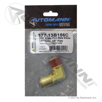 Brass Push-Lock Male Elbow - 3/8" Tube x 3/8" Pipe 90 Degree DOT Air Brake Fitting - Replaces Eaton 1869X6X6 Parker 169PMTNS66 177.13B156C