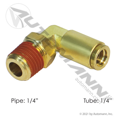 Brass Push-to-Connect (PLC) Swivel Male Elbow - 1/4" Tube x 1/4" NPT 90 Degree - Eaton 1869X4X4S Tectran PL13694B 177.13B694B